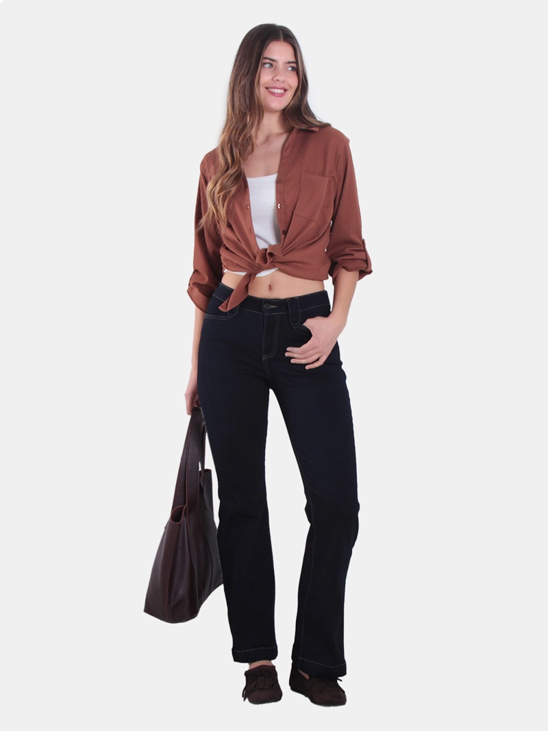 JEANS MUJER WADO'S FLARE TIRO ALTO PRETINA BÁSICA 1 BOTÓN