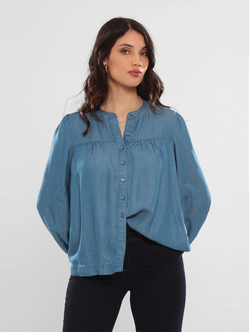 BLUSA MUJER WADO'S MANGA LARGA LYOCELL ESCOTE REDONDO ABOTONDA