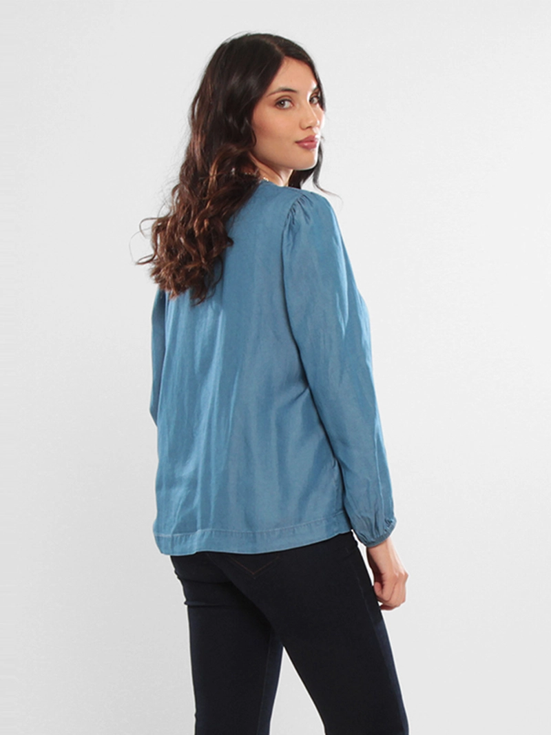 BLUSA MUJER WADO'S MANGA LARGA LYOCELL ESCOTE REDONDO ABOTONDA - 2