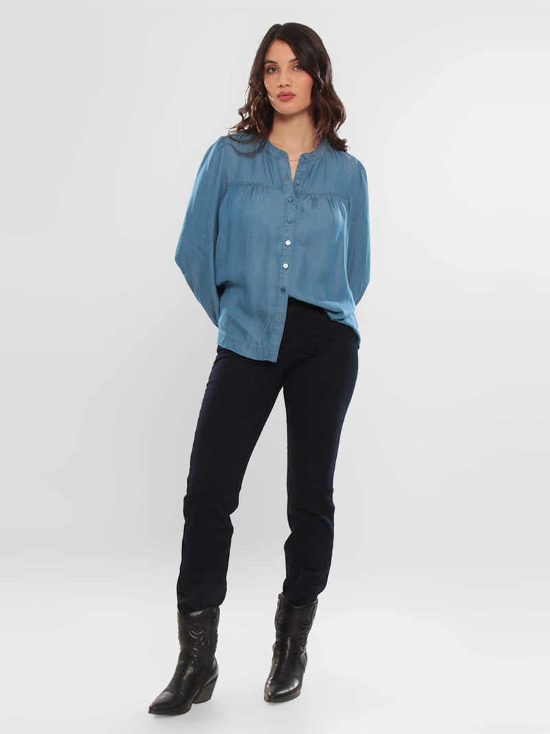 BLUSA MUJER WADO'S MANGA LARGA LYOCELL ESCOTE REDONDO ABOTONDA - 5
