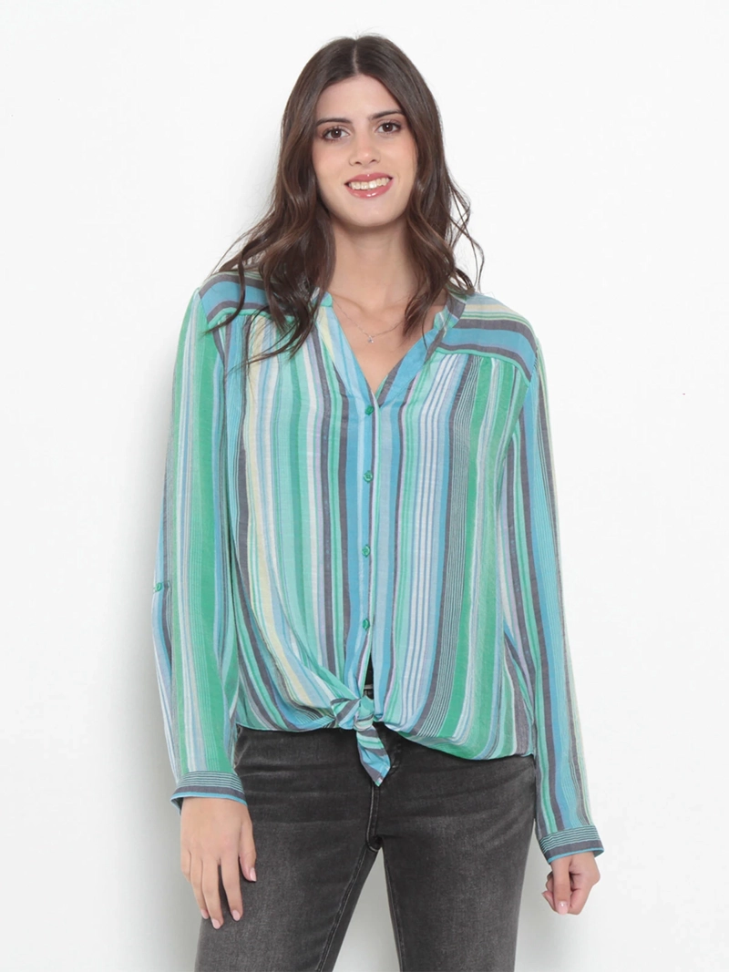 BLUSA MUJER WADO'S MANGA LARGA LISTADA ABOTONADA - 1