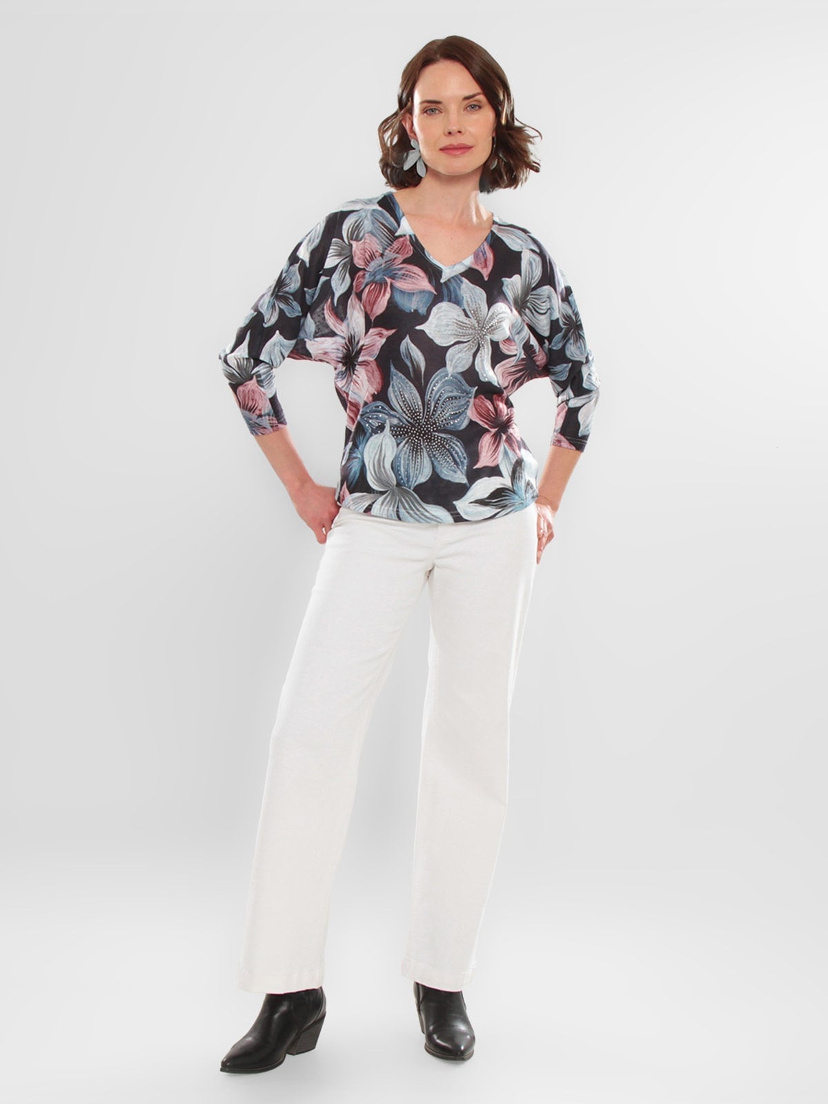 POLERA MUJER WADOS ESCOTE EN V MANGA 3/4 ESTAMPADO - 5