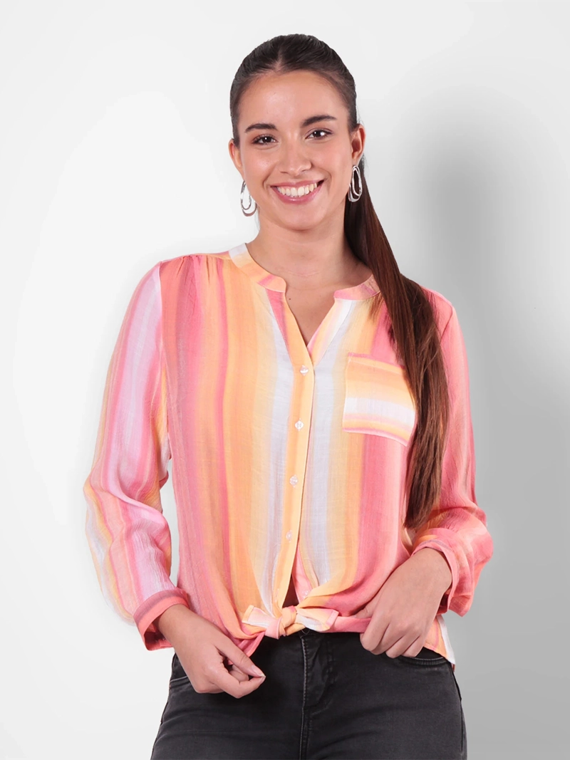 BLUSA MUJER WADO'S LISTADA MANGA 3/4 ABOTONADA