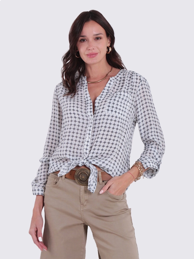 BLUSA MUJER WADO'S LISTADA MANGA 3/4 ABOTONADA