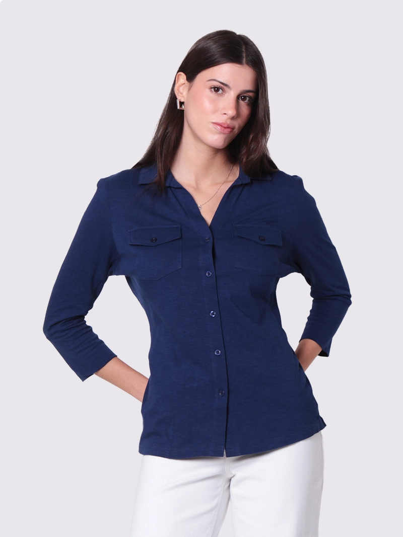 BLUSA MUJER WADO'S  MANGA 3/4 ABOTONADA CON RIB AL COSTADO