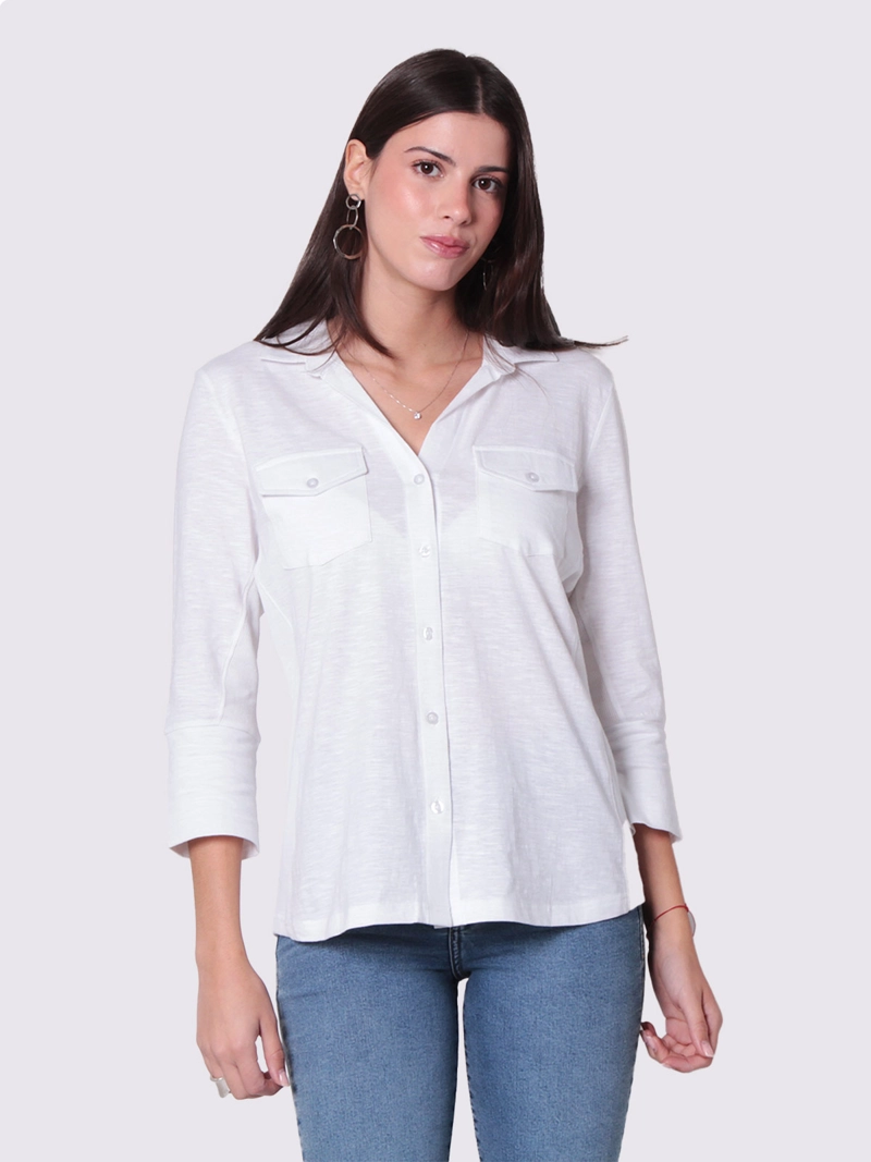 BLUSA MUJER WADO'S  MANGA 3/4 ABOTONADA CON RIB AL COSTADO