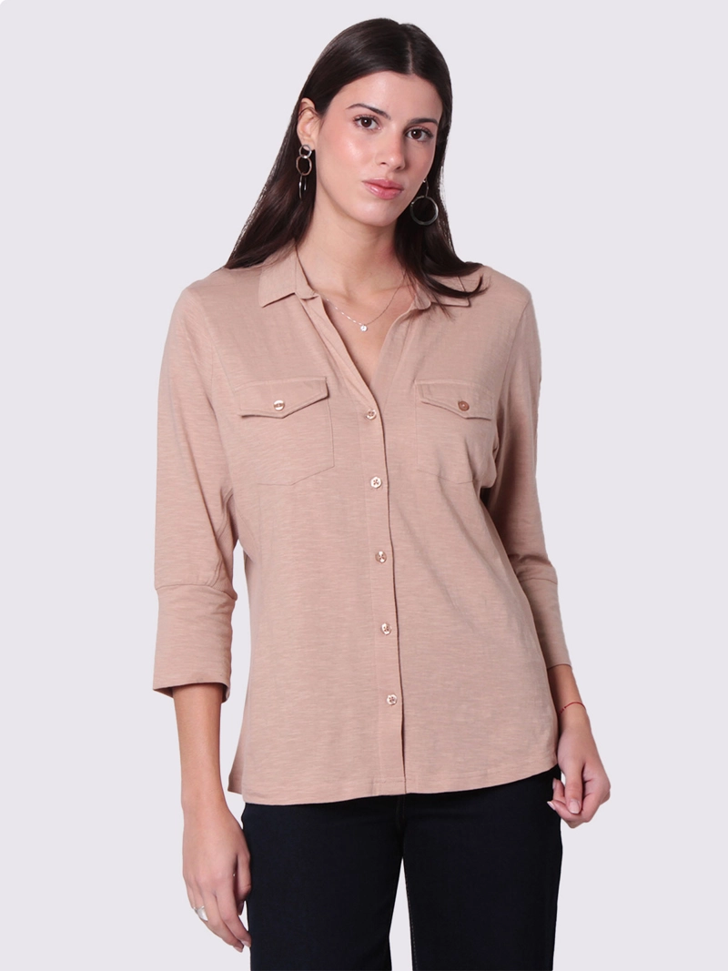BLUSA MUJER WADO'S  MANGA 3/4 ABOTONADA CON RIB AL COSTADO