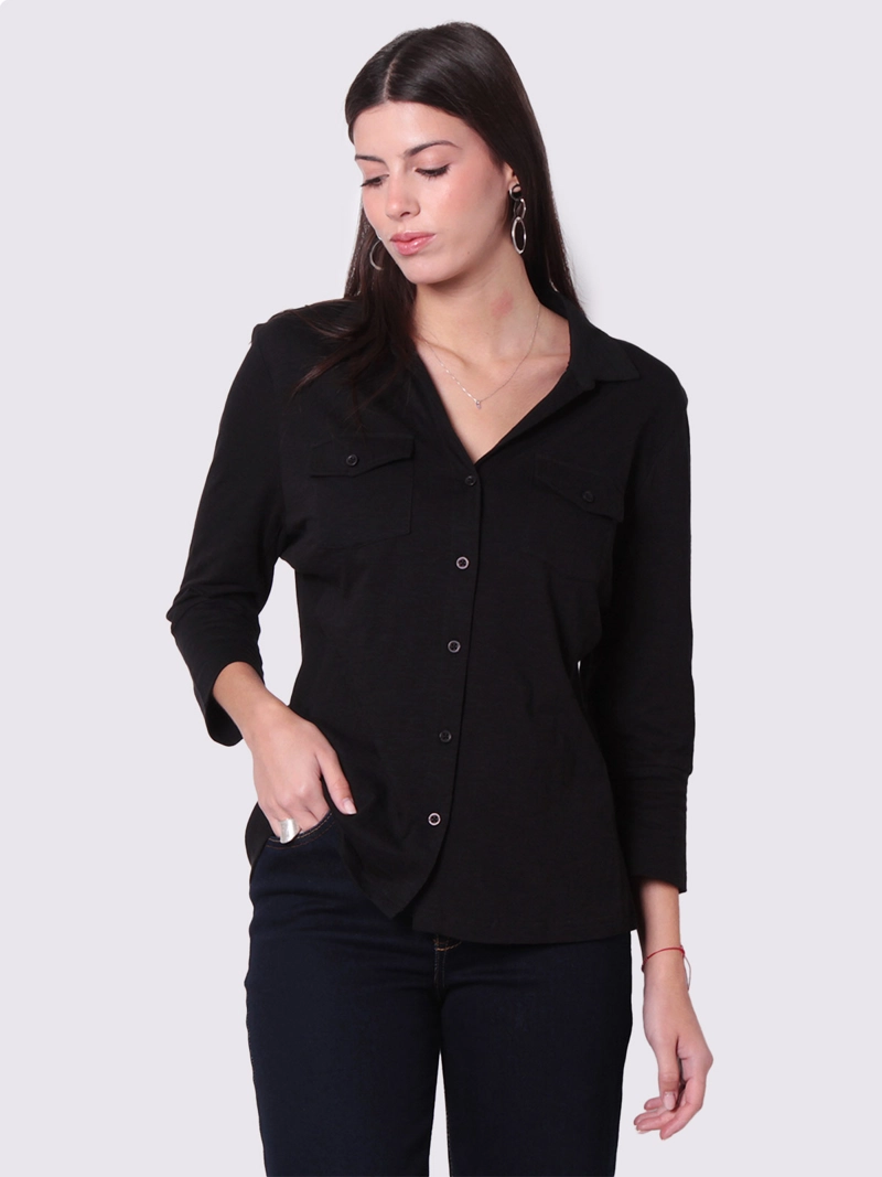 BLUSA MUJER WADO'S  MANGA 3/4 ABOTONADA CON RIB AL COSTADO - 1