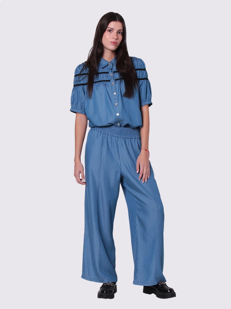 PANTALÓN MUJER WADO'S LYOCELL WIDE LEG TIRO ALTO PRETINA ANCHA ELATICADA - 1