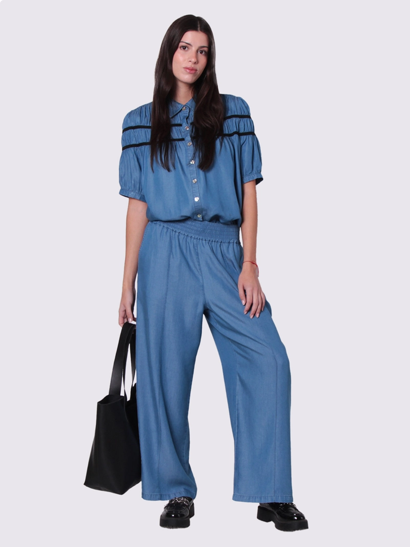 PANTALÓN MUJER WADO'S LYOCELL WIDE LEG TIRO ALTO PRETINA ANCHA ELATICADA - 2