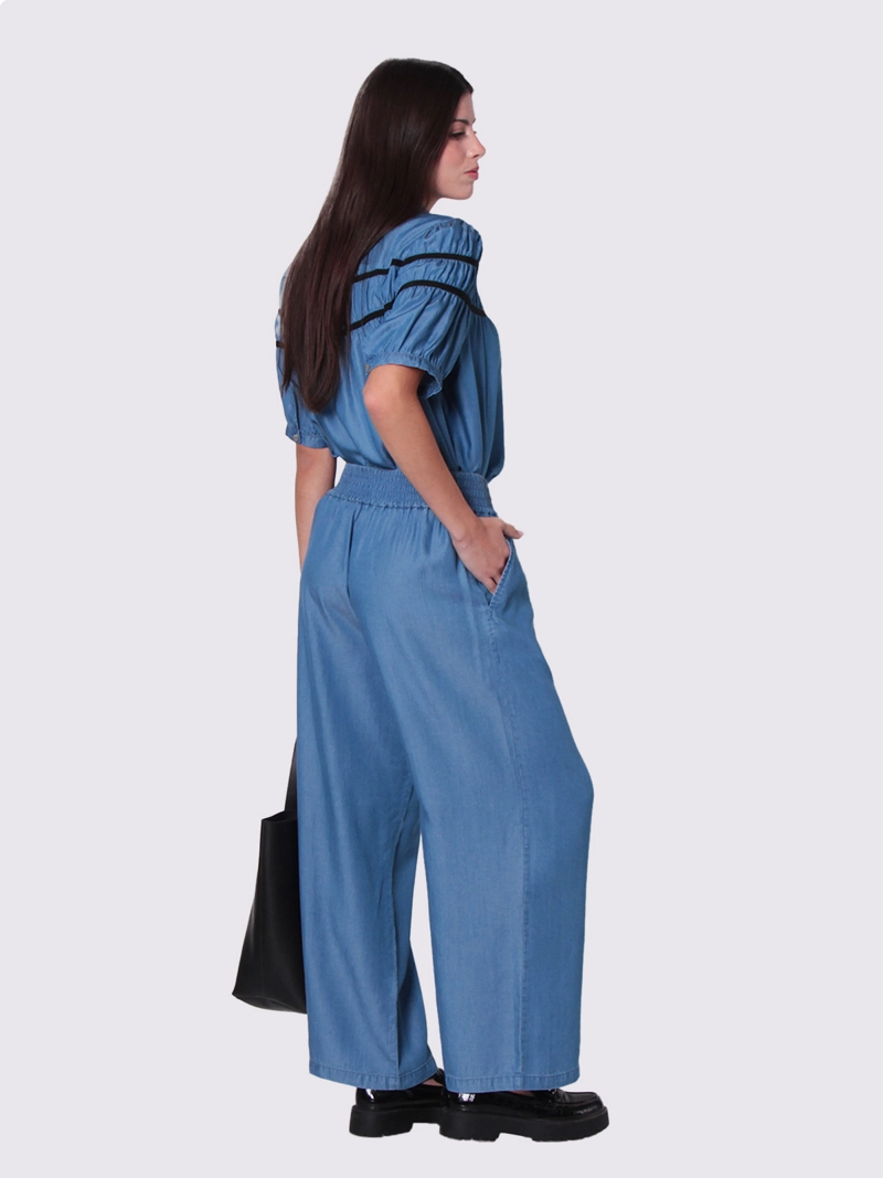 PANTALÓN MUJER WADO'S LYOCELL WIDE LEG TIRO ALTO PRETINA ANCHA ELATICADA - 3