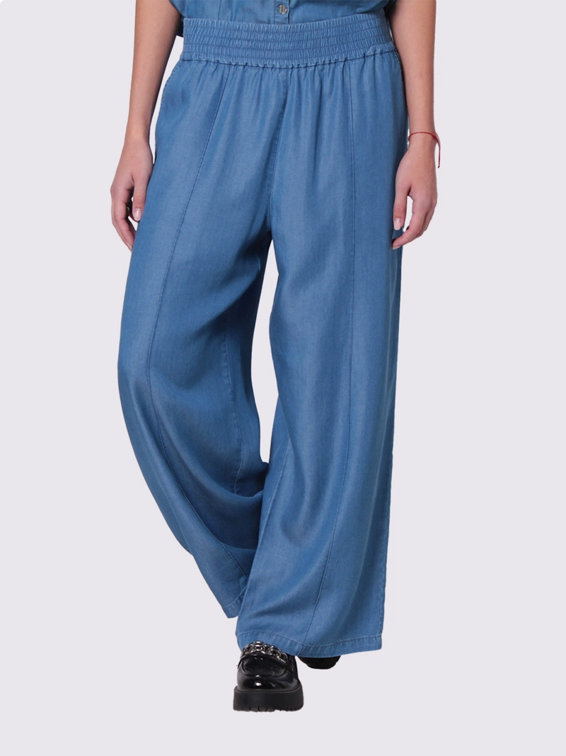 PANTALÓN MUJER WADO'S LYOCELL WIDE LEG TIRO ALTO PRETINA ANCHA ELATICADA - 4