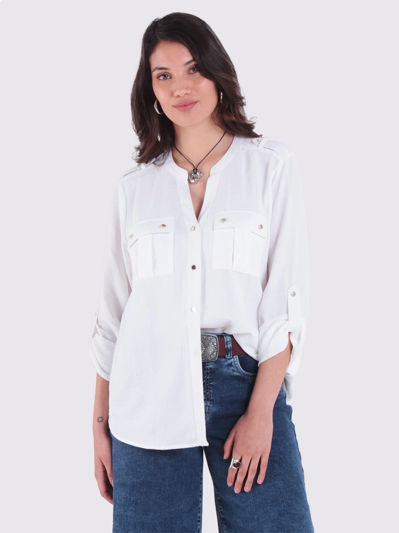 BLUSA MUJER WADO'S MANGA LARGA ABOTONADA CON BOLSILLOS ESCOTE V