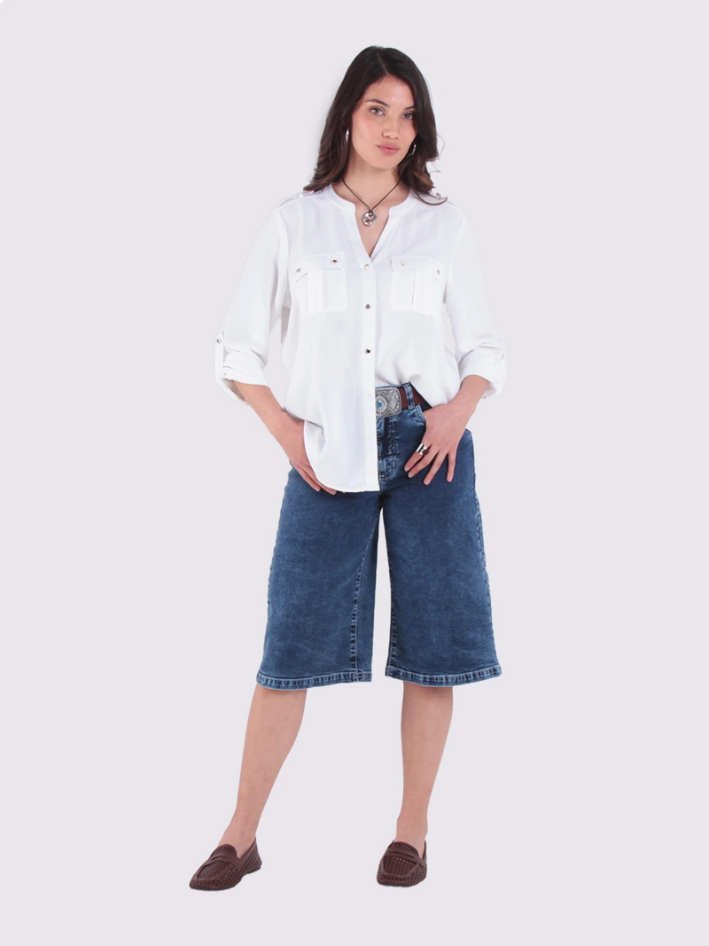 BLUSA MUJER WADO'S MANGA LARGA ABOTONADA CON BOLSILLOS ESCOTE V - 3