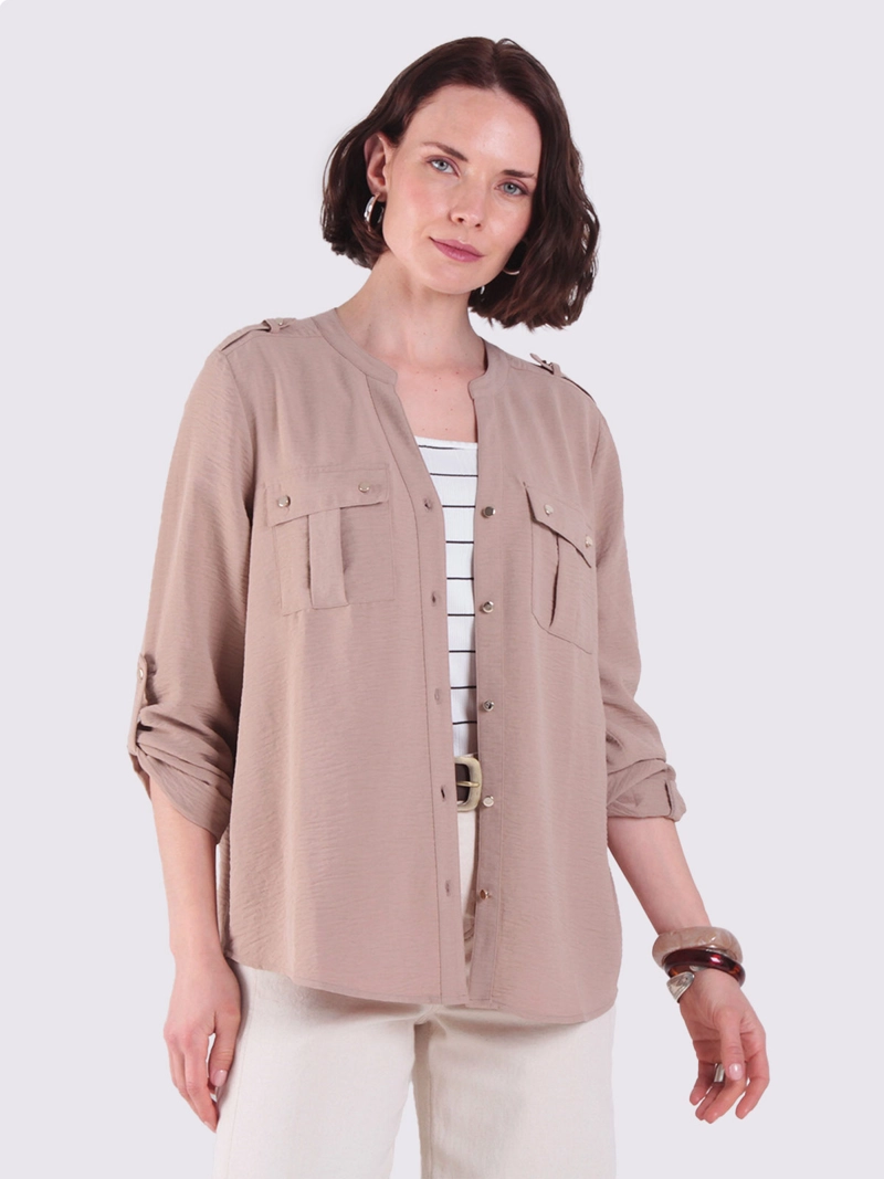 BLUSA MUJER WADO'S MANGA LARGA ABOTONADA CON BOLSILLOS ESCOTE V - 1
