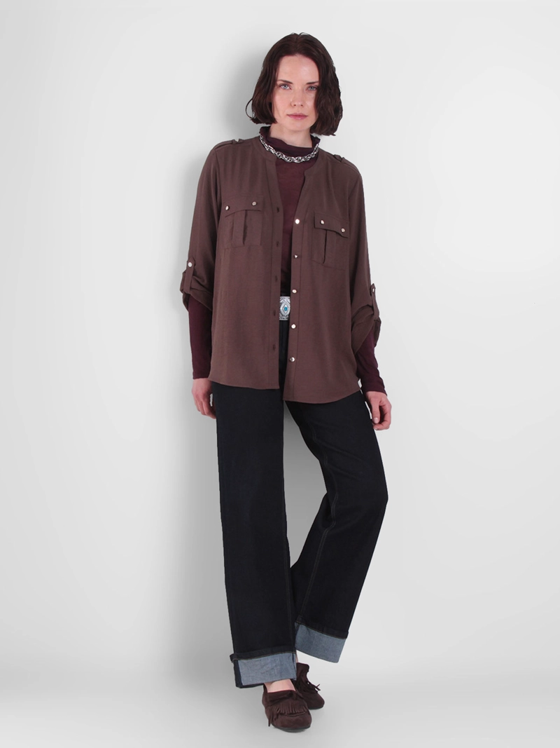 BLUSA MUJER WADO'S MANGA LARGA ABOTONADA CON BOLSILLOS ESCOTE V - 6