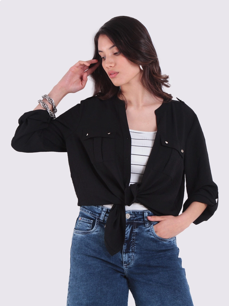 BLUSA MUJER WADO'S MANGA LARGA ABOTONADA CON BOLSILLOS ESCOTE V