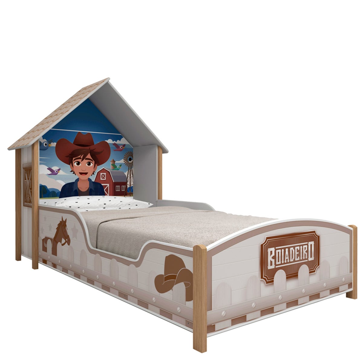 CAMA DECOCASA VAQUERO 1 PLAZA + RESPALDO BEIGE - 2