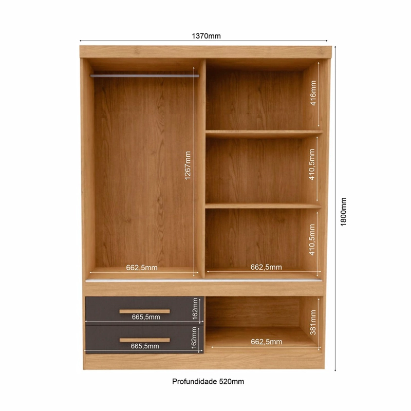 CLOSET YARDAS EMILIA 2 PUERTAS 3 CAJONES GRIS - 5