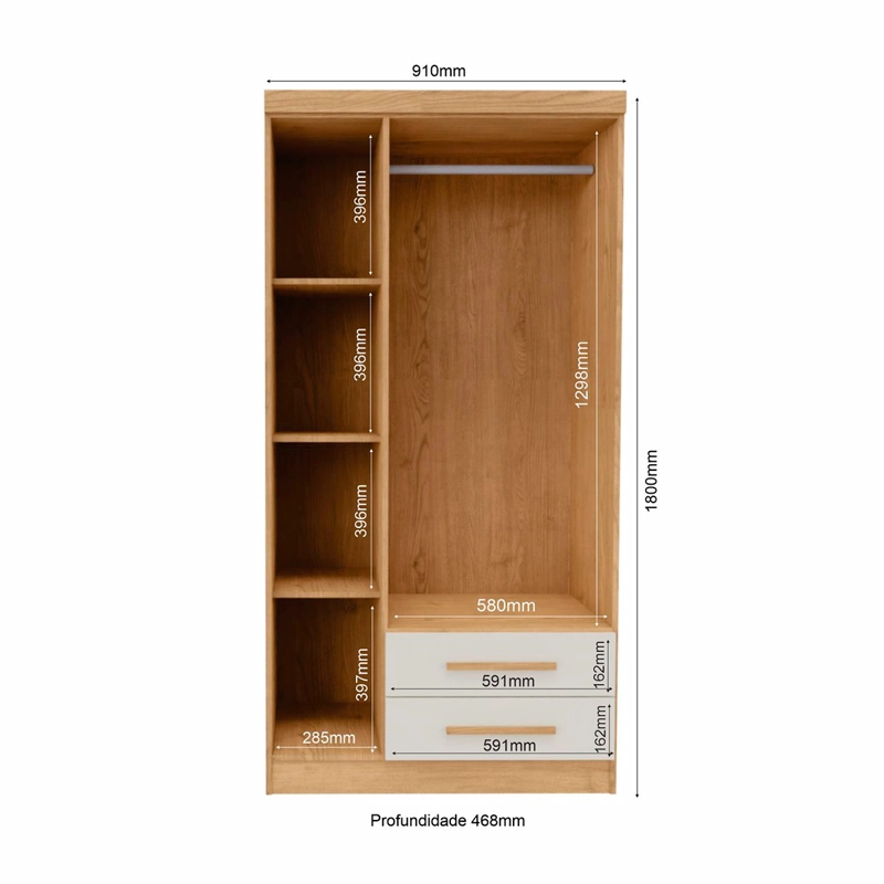 CLOSET YARDAS LETICIA 3 PUERTAS 2 CAJONES BEIGE - 5