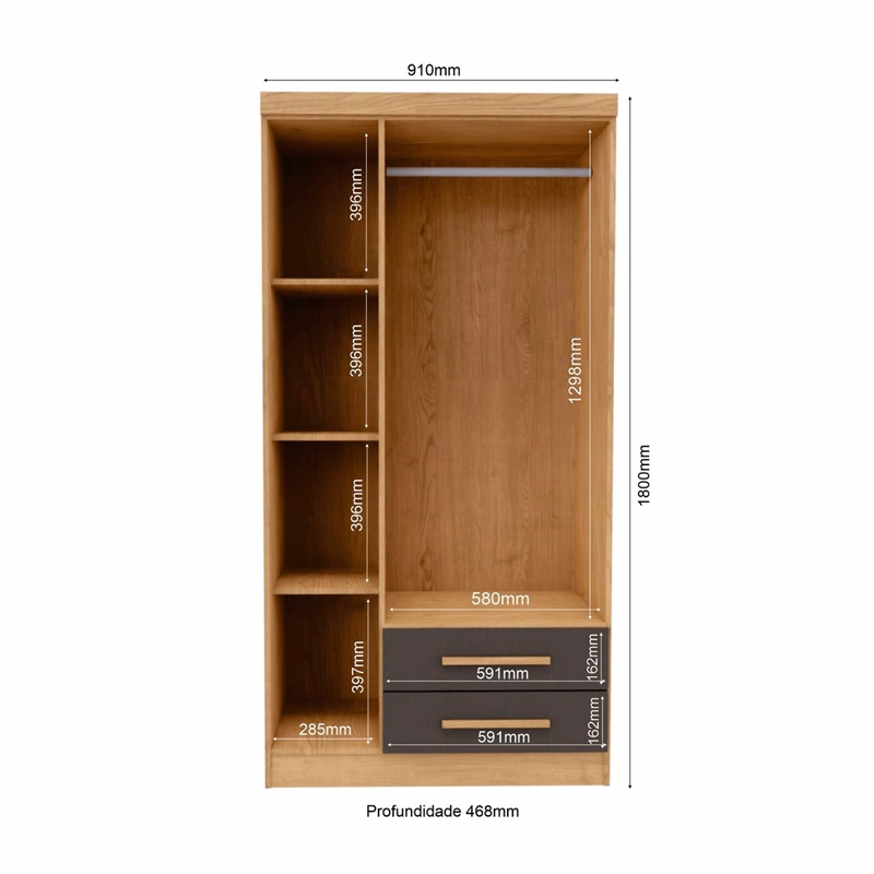 CLOSET YARDAS LETICIA 3 PUERTAS 2 CAJONES GRIS - 6