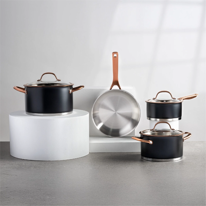 BATERÍA DE COCINA THOMAS ACERO INOXIDABLE 7 PIEZAS NEGRO - 1