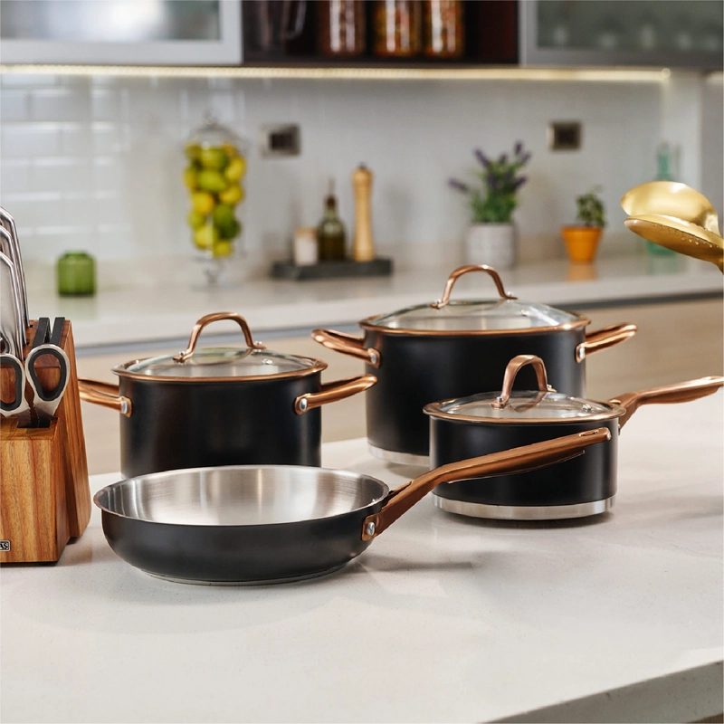 BATERÍA DE COCINA THOMAS ACERO INOXIDABLE 7 PIEZAS NEGRO - 2