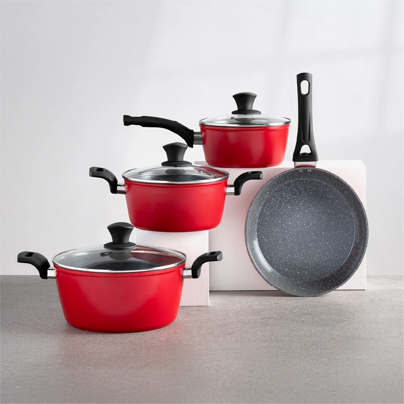 BATERÍA DE COCINA THOMAS ALUMINIO 7 PIEZAS ROJO - 1