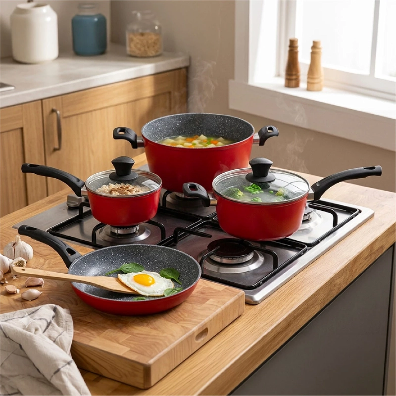 BATERÍA DE COCINA THOMAS ALUMINIO 7 PIEZAS ROJO - 2