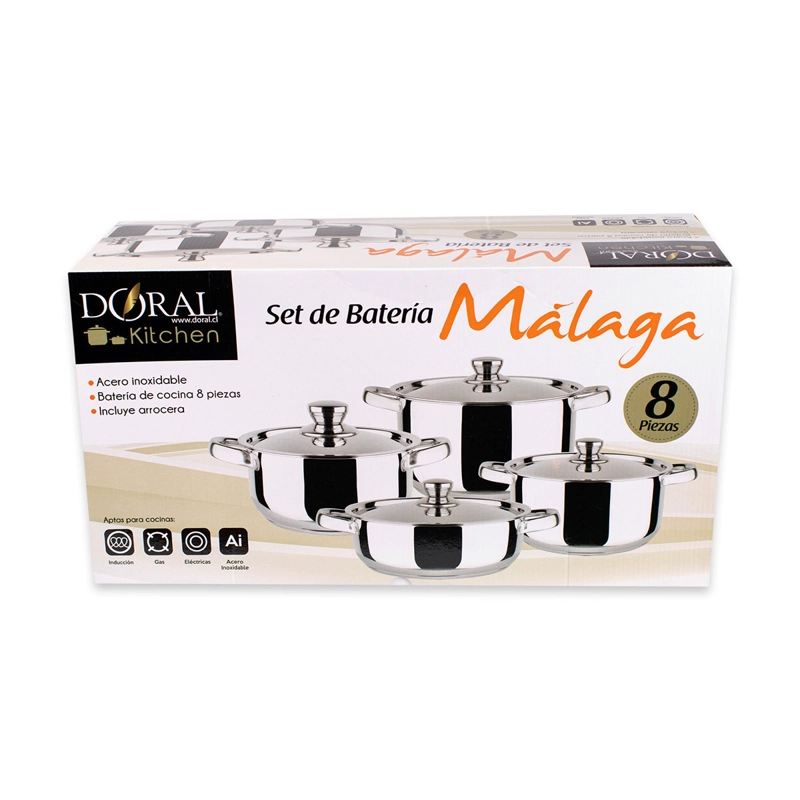 BATERÍA DE COCINA DORAL MALAGA 8 PIEZAS PLATA - 4