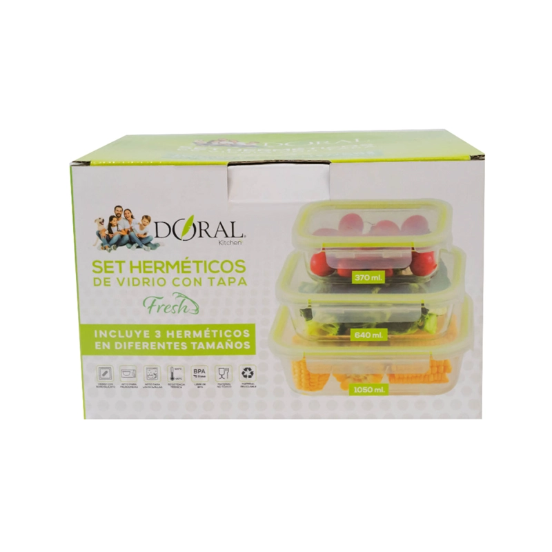 SET 3 CONTENEDORES HERMÉTICOS DORAL FRESH RECTANGULAR VIDRIO - 4