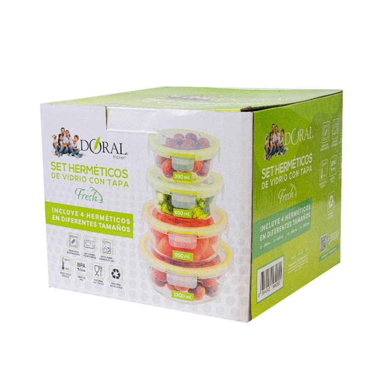 SET 4 CONTENEDORES HERMÉTICOS DORAL FRESH RECTANGULAR VIDRIO - 4