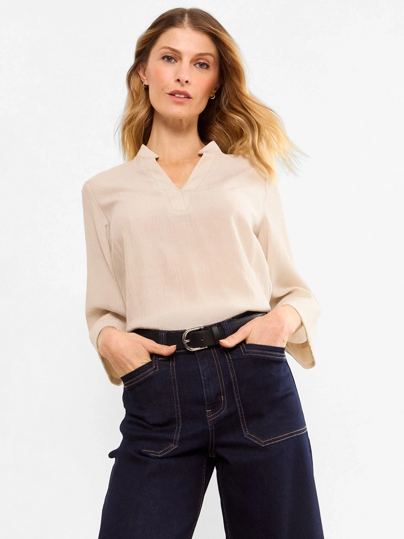 BLUSA MUJER MAGRIFFE MANGA TRES CUARTOS HOLGADA ESCOTE EN V LISA  - 1