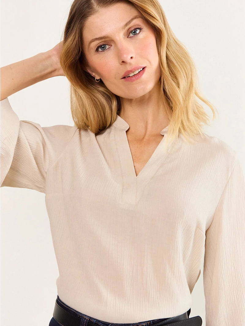 BLUSA MUJER MAGRIFFE MANGA TRES CUARTOS HOLGADA ESCOTE EN V LISA  - 3