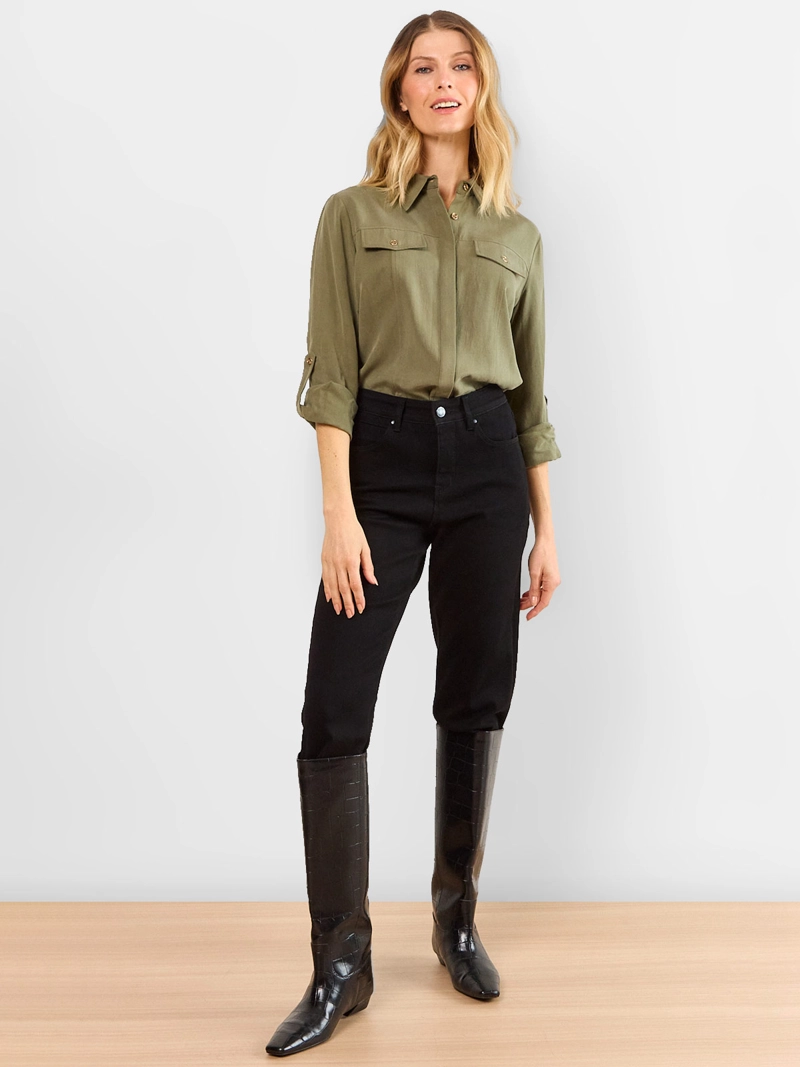 BLUSA MUJER MAGRIFFE MANGA LARGA CUELLO CAMISERO CIN BOLSILLOS EN TAPETA - 4
