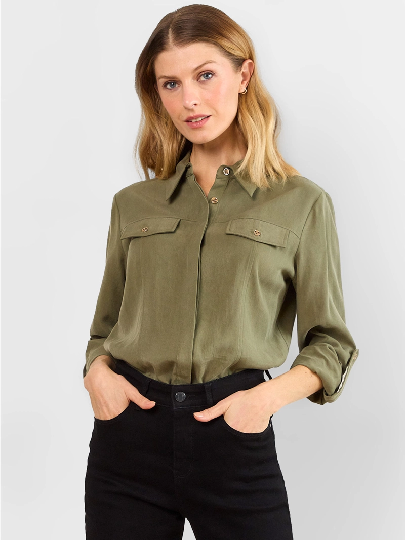 BLUSA MUJER MAGRIFFE MANGA LARGA CUELLO CAMISERO CIN BOLSILLOS EN TAPETA - 1