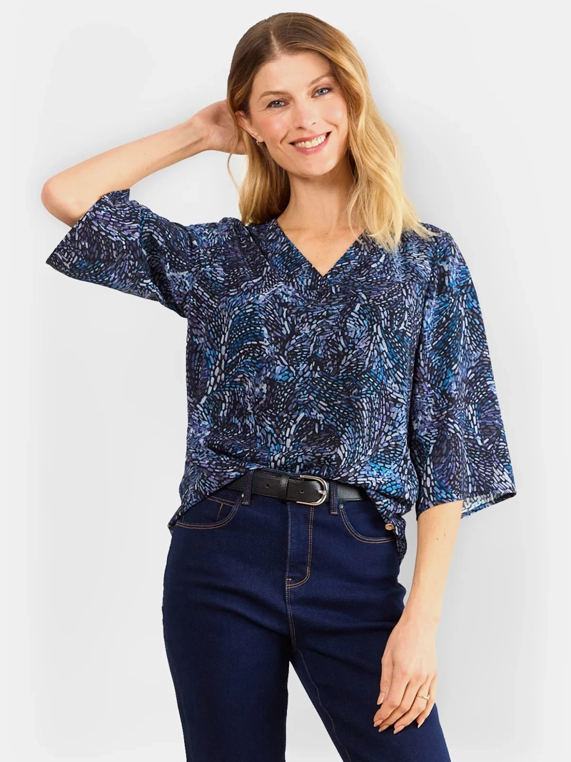BLUSA MUJER MAGRIFFE MANGA TRES CUARTOS ESCOTE EN V - 1