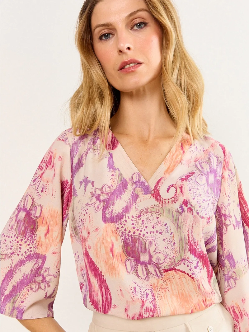 BLUSA MUJER MAGRIFFE MANGA TRES CUARTOS ESCOTE EN V - 3