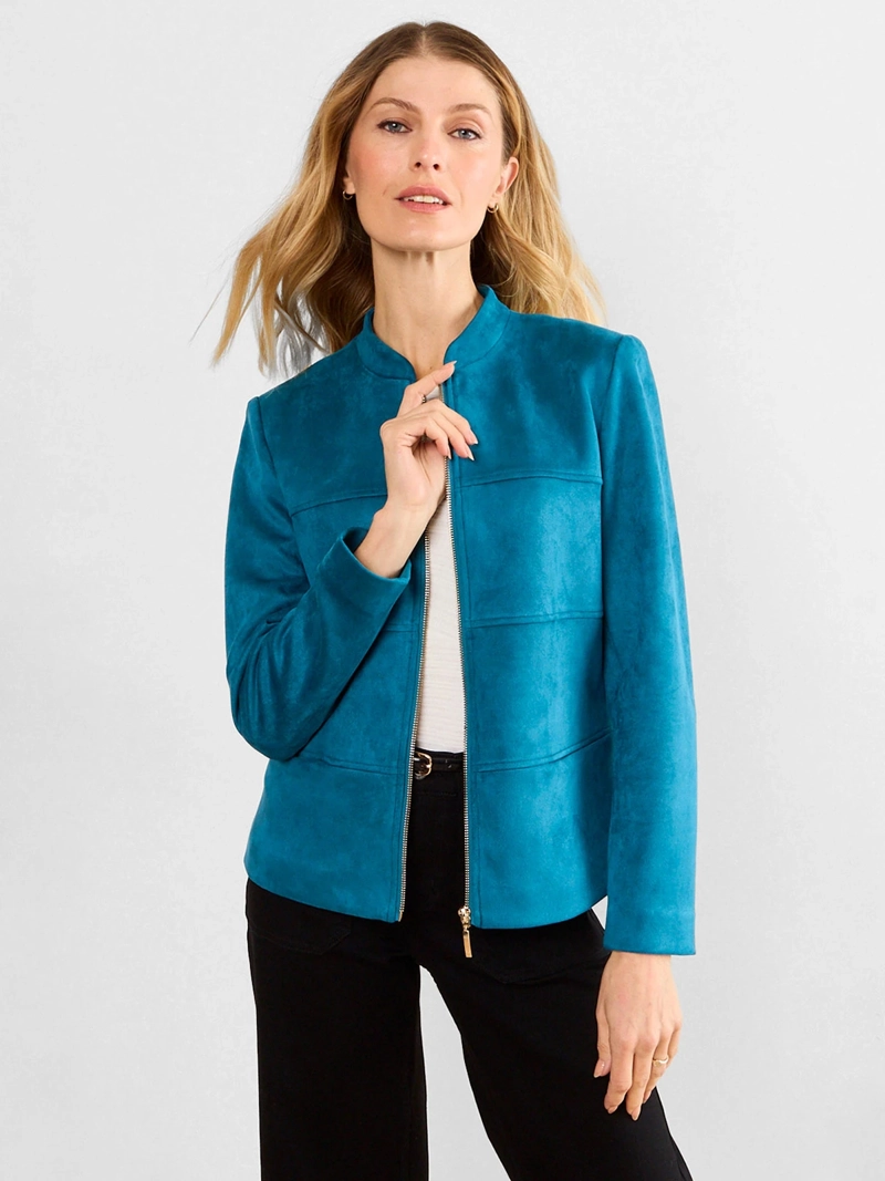 CHAQUETA  MUJER MAGRIFFE CUELLO MAO CON CORTES HORIZONTALES Y CIERRE METÁLICO - 1