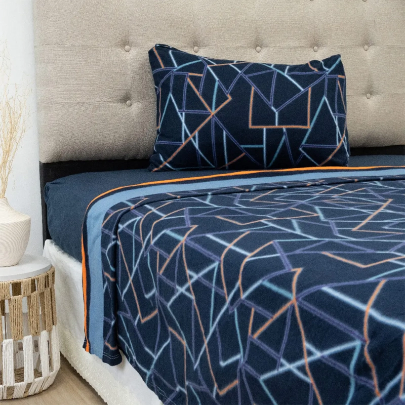 JUEGO DE SÁBANAS DORAL NEBULA POLAR ESTAMPADO 1.5 PLAZAS AZUL MARINO - 1