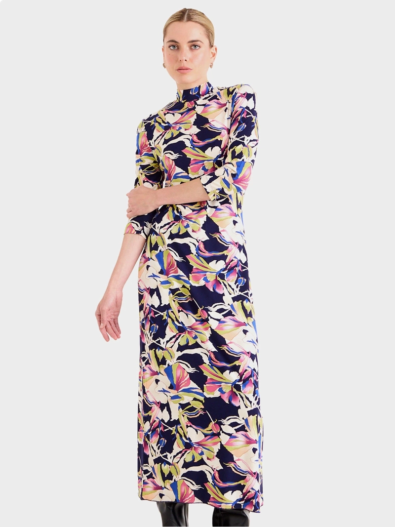 VESTIDO MUJER ASH LARGO ESTAMPADO CUELLO ALTO MANGA 3/4 - 3