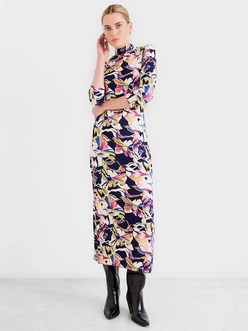 VESTIDO MUJER ASH LARGO ESTAMPADO CUELLO ALTO MANGA 3/4 - 1