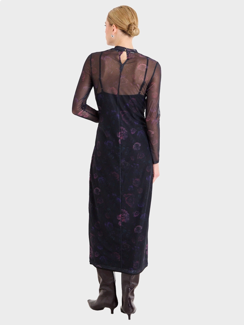 VESTIDO MUJER ASH LARGO ESTAMADO EN MESH MANGA LARGA CUELLO ALTO - 2