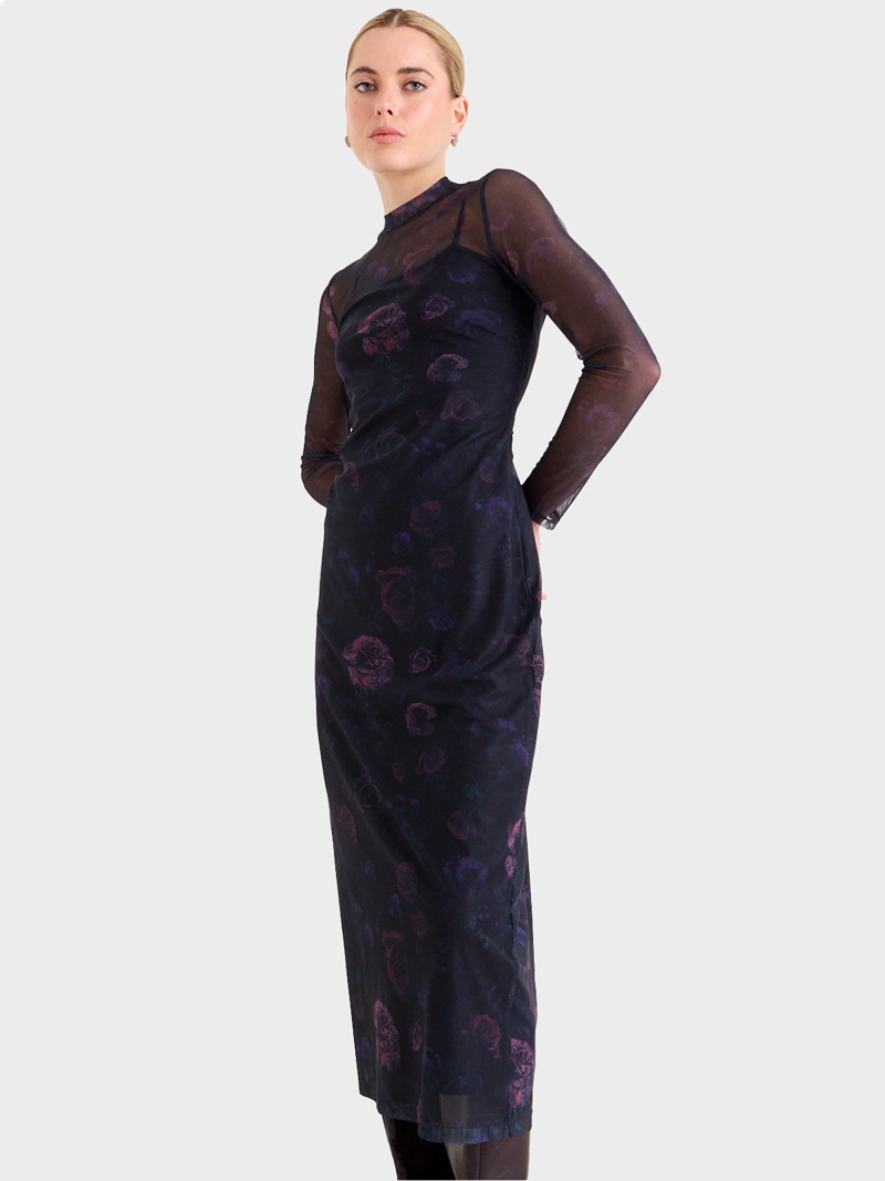 VESTIDO MUJER ASH LARGO ESTAMADO EN MESH MANGA LARGA CUELLO ALTO - 4