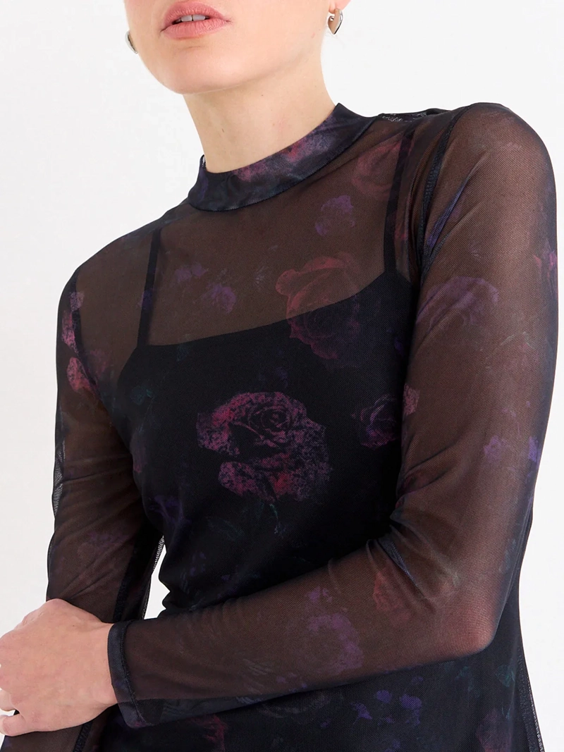 VESTIDO MUJER ASH LARGO ESTAMADO EN MESH MANGA LARGA CUELLO ALTO - 5