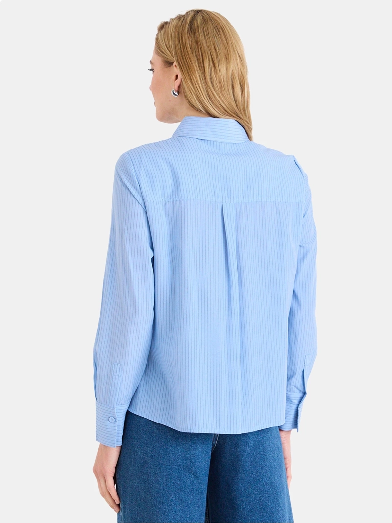 BLUSA MUJER ASH MANGA LARGA CUELLO CAMISERO TELA RAYADA - 2