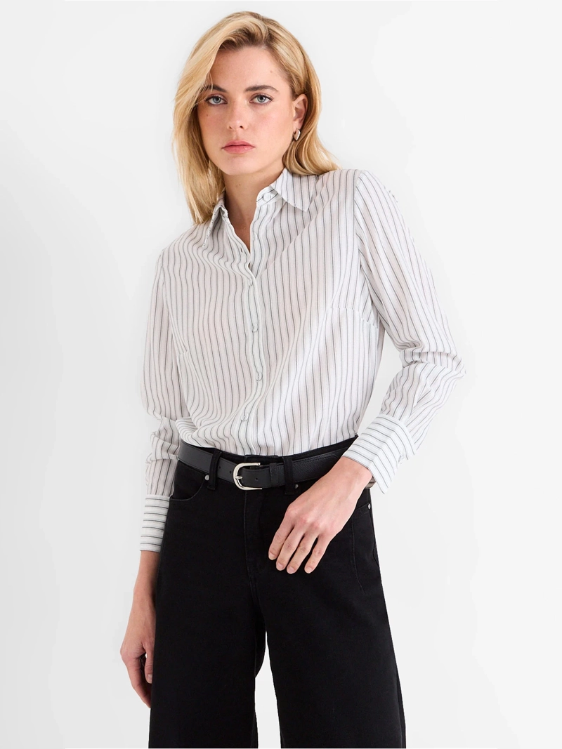BLUSA MUJER ASH MANGA LARGA CUELLO CAMISERO TELA RAYADA - 1