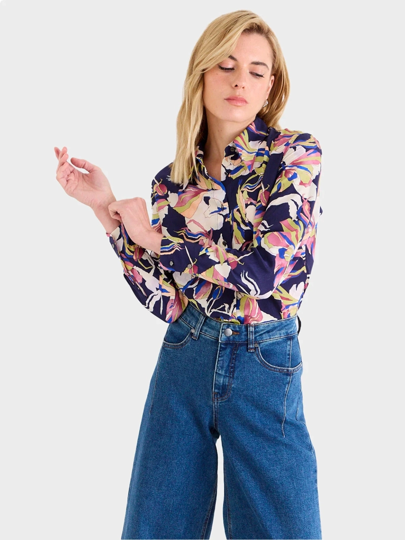 BLUSA MUJER ASH MANGA LARGA CUELLO CAMISERO BOTONES METÁLICOS - 1