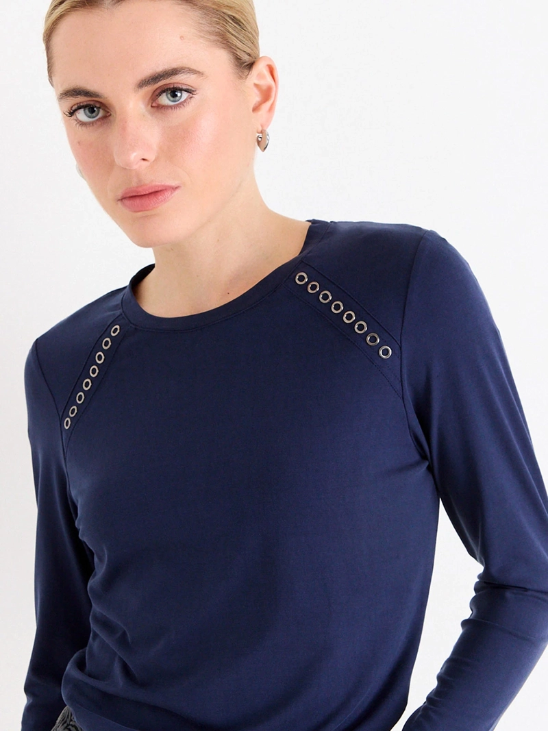 POLERA MUJER ASH MANGA LARGA CUELLO REDONDO DISEÑO LISO EN TELA - 3