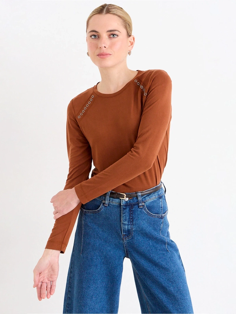 POLERA MUJER ASH MANGA LARGA CUELLO REDONDO DISEÑO LISO EN TELA - 1